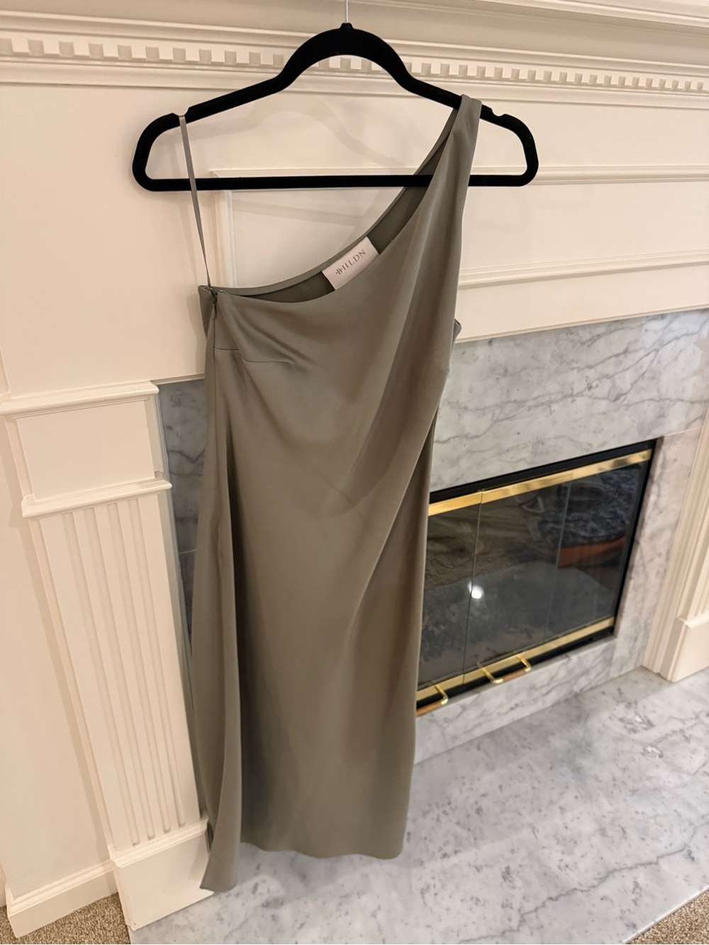 BHLDN One-Shoulder Slip Dress in Sage